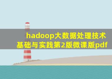 hadoop大数据处理技术基础与实践第2版微课版pdf